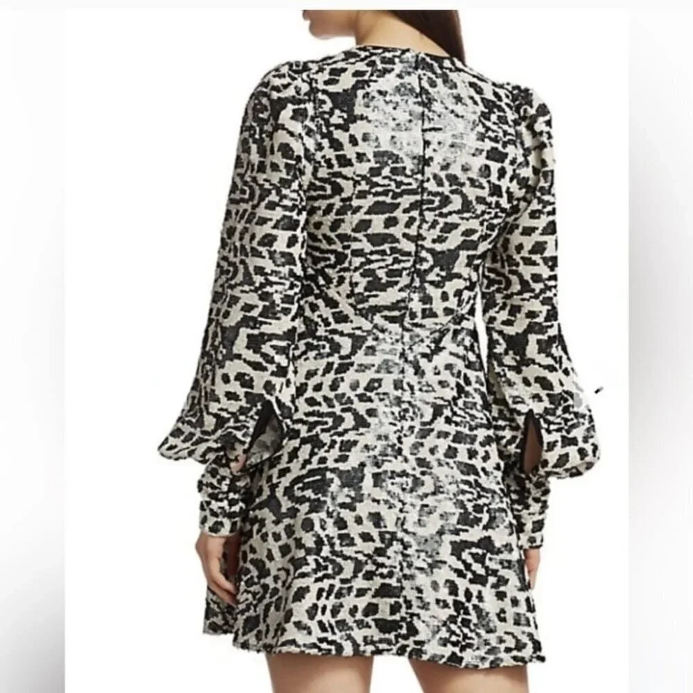 Rotate Birger Christensen Alison Sequin Leopard Puff Sleeve Mini Dress Size 4